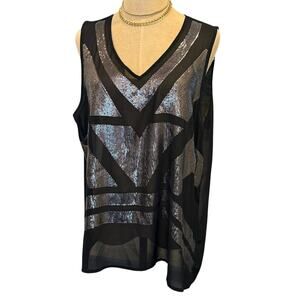 Saks Fifth Avenue Black Sleeveless Sequin V-Neck Top
